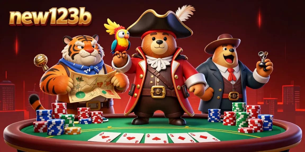 Join the excitement at new123b's vibrant 3D casino illustration featuring dynamic poker action and captivating characters.