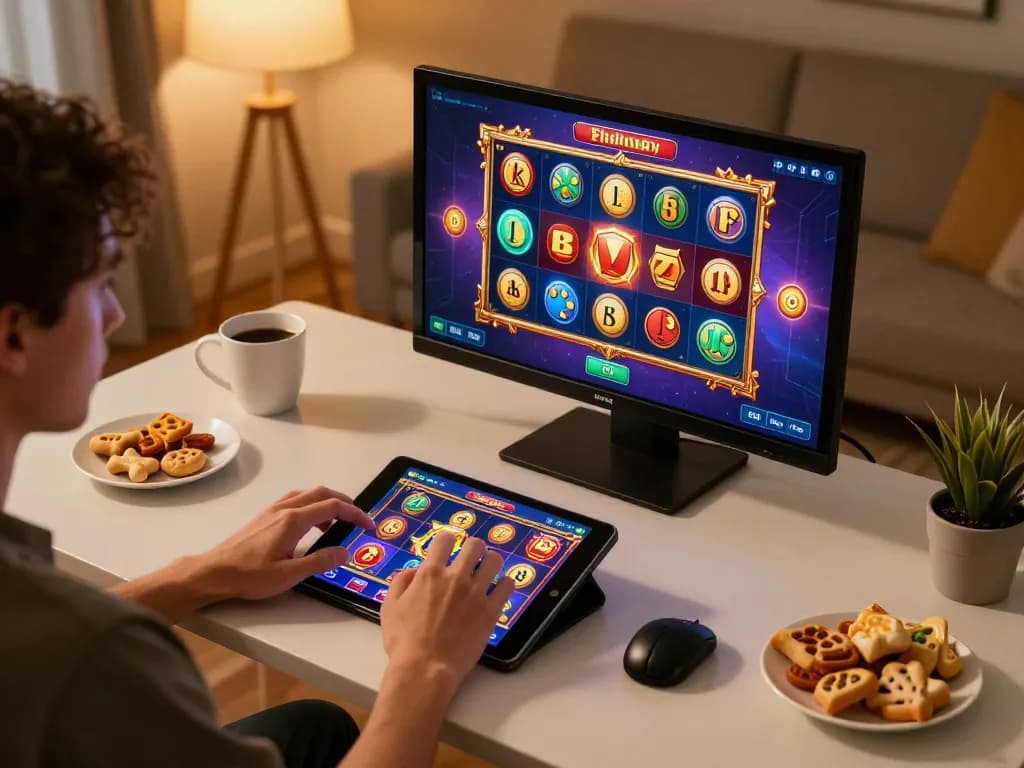 Enjoying link slot games on a cozy tablet setup at home, emphasizing strategic gaming.