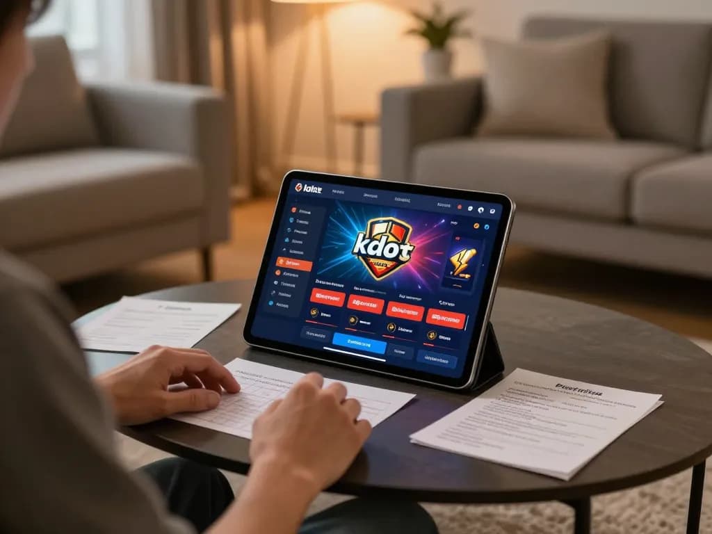 Playing kdslots on a tablet with strategic notes in a cozy home setting