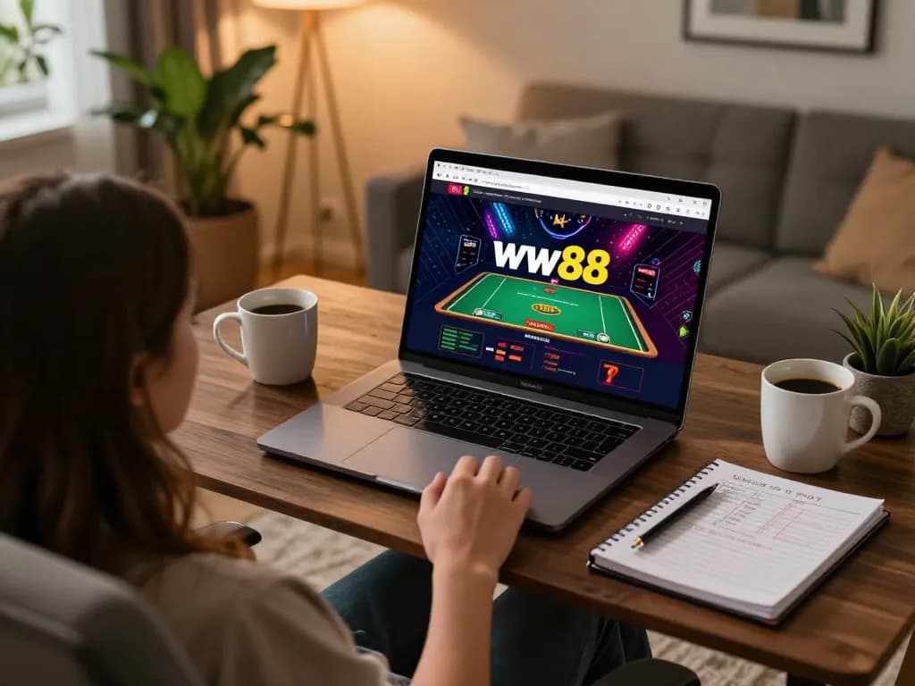 Engaging gameplay on ww88 as a player examines strategies in cozy home setting.