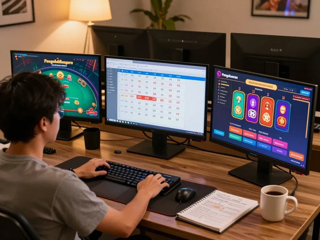 Discover pengeluaran Singapore live draw results displayed on multiple screens, emphasizing online gaming strategies.