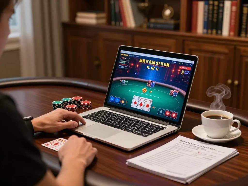 Player enjoying an online poker game at home on 88vv platform with vibrant interface.