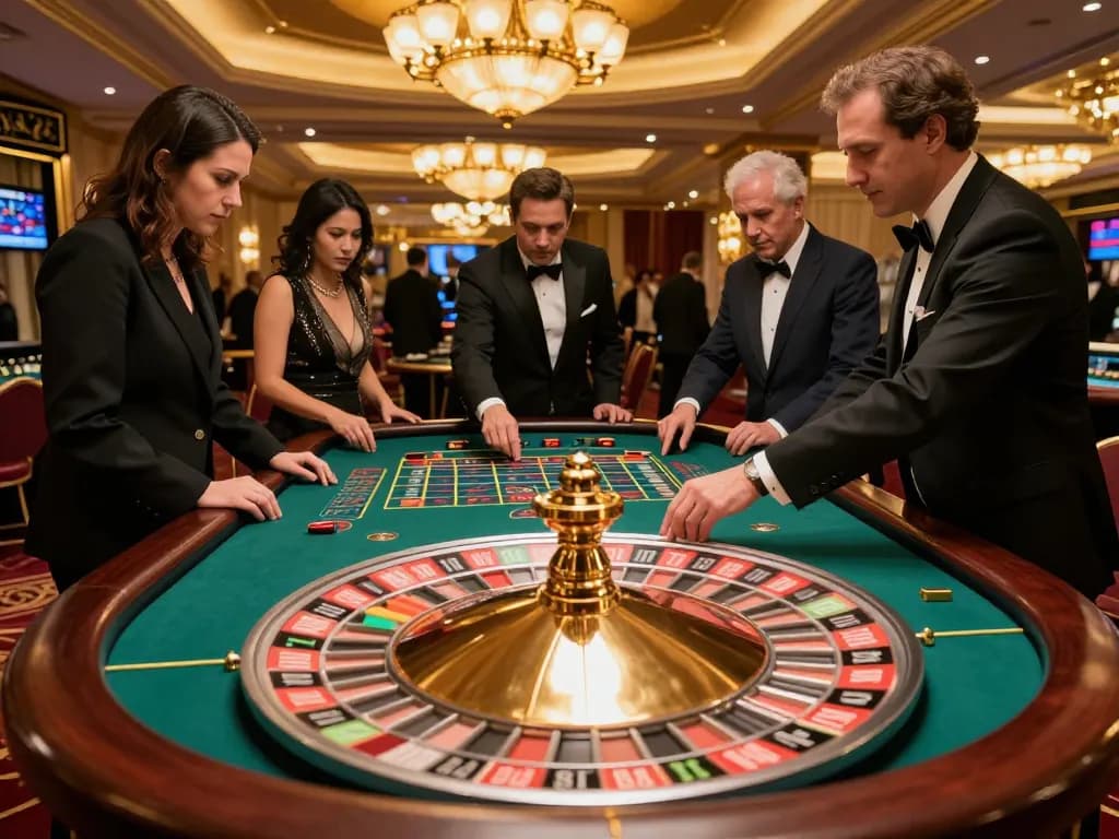 Experience the excitement of kp88 roulette action at a luxurious casino table with players engaged in thrilling bets.