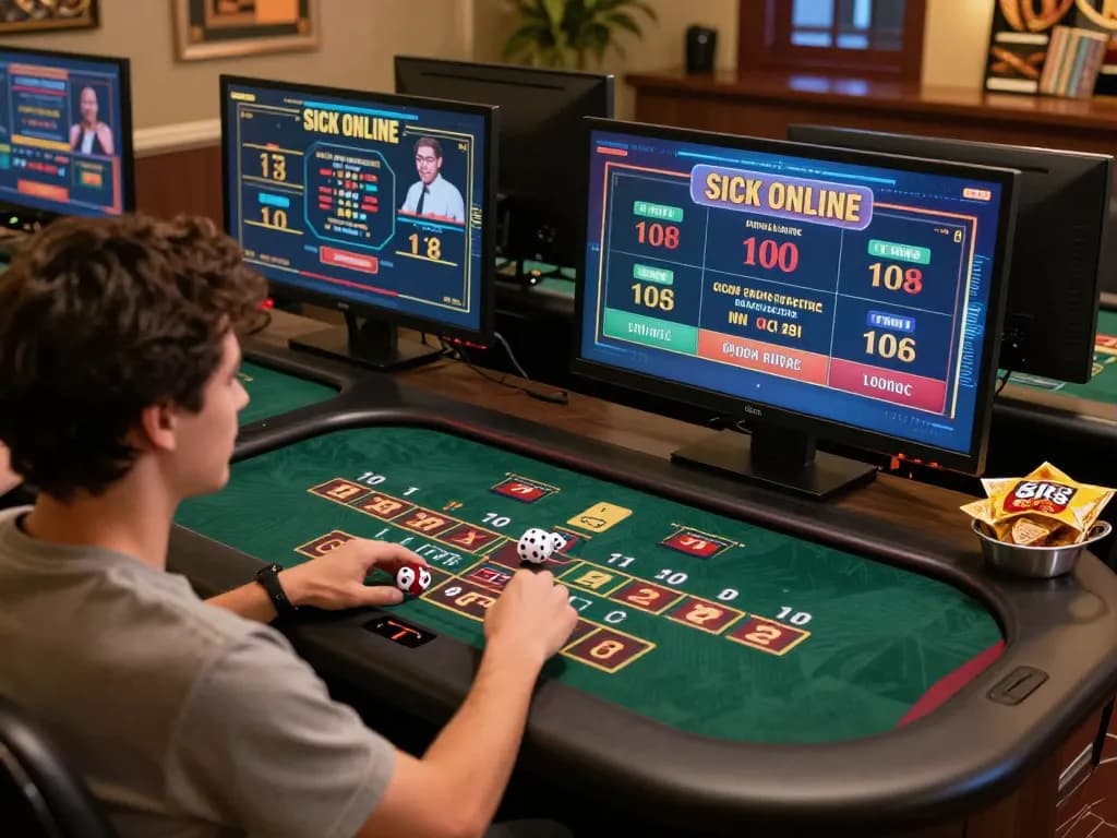 Sicbo Online gaming setup showing interactive dice table and betting options in a cozy atmosphere.