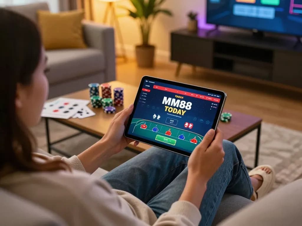 Experience MM88 TODAY with engaging poker gameplay at home, showcasing online strategy in action.