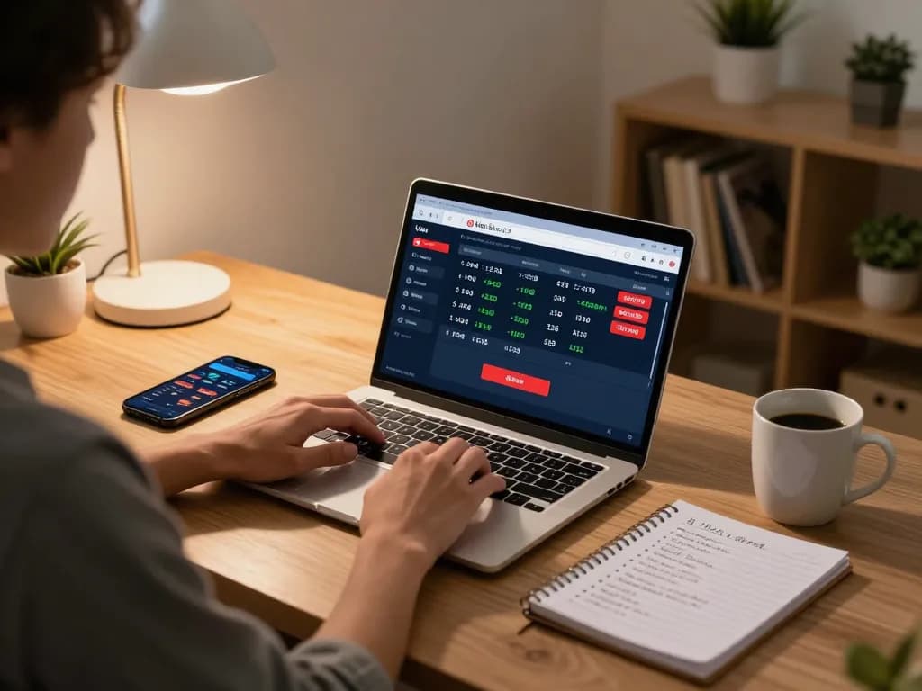 Kèo nhà cái 5 displayed on a laptop during an online sports betting session from a cozy home desk.