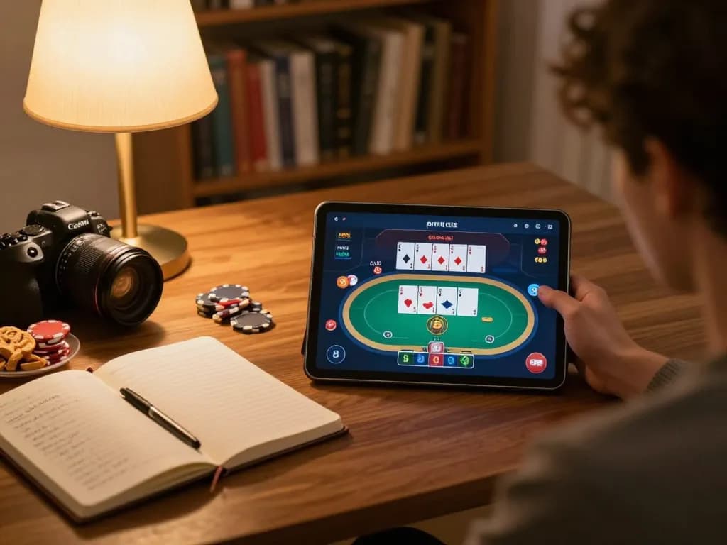 Experience online betting with KP88 on a cozy tablet setup, showcasing poker gameplay and strategies.