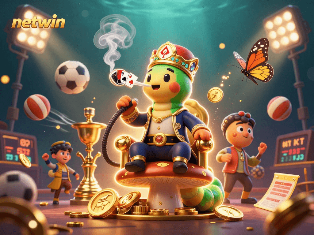 Experience online betting excitement with netwin through a vibrant 3D casino illustration.