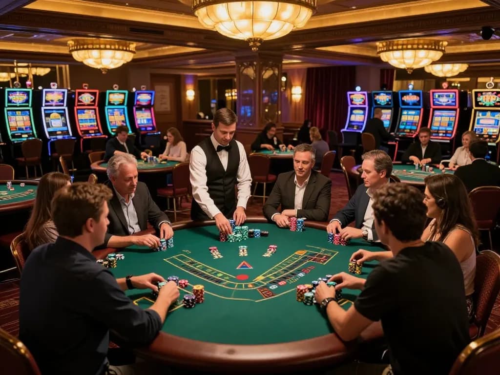 Players engaging in an exciting blackjack game at go8 casino, showcasing dynamic betting and vibrant atmosphere