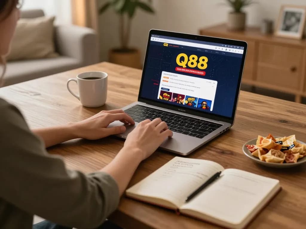 Player engaging with Q88 casino online in a cozy home setting.
