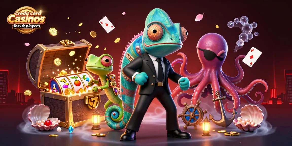 Experience the thrill of credit card casinos for UK players with vibrant 3D illustration elements.