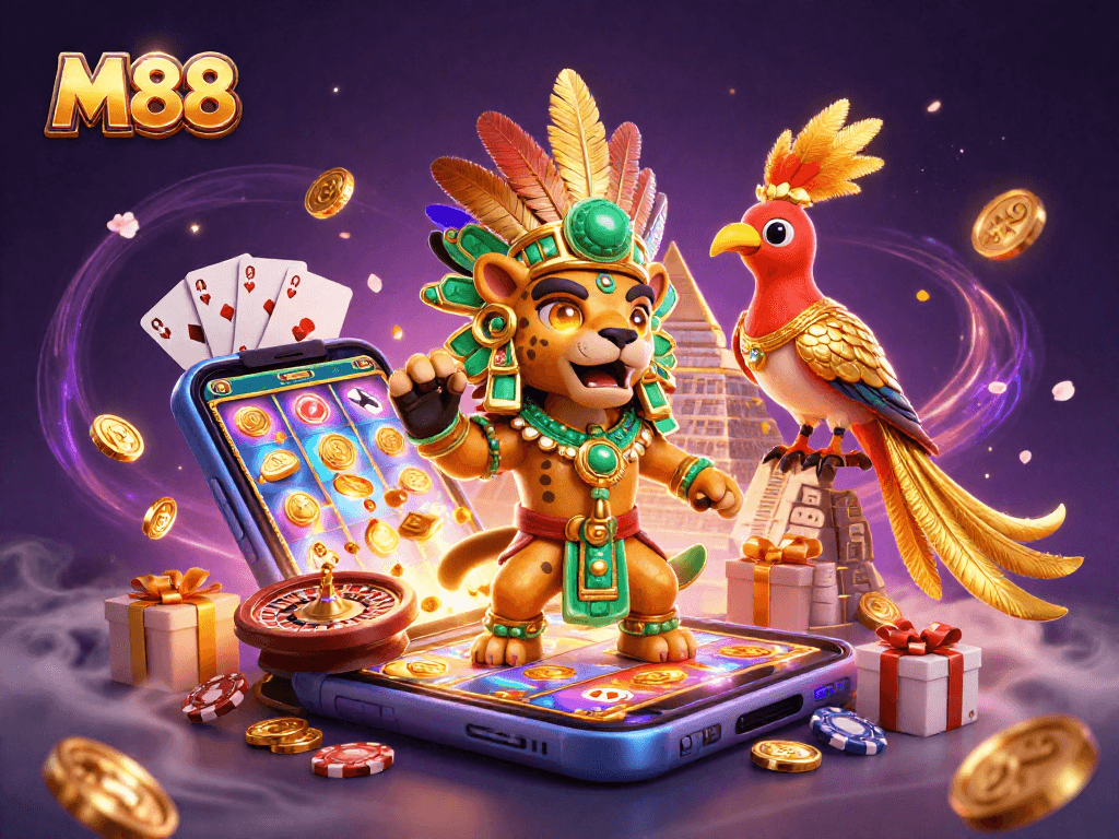 M88 mang đến trải nghiệm cá cược với hình ảnh sống động của các đại sứ và trò chơi hấp dẫn.