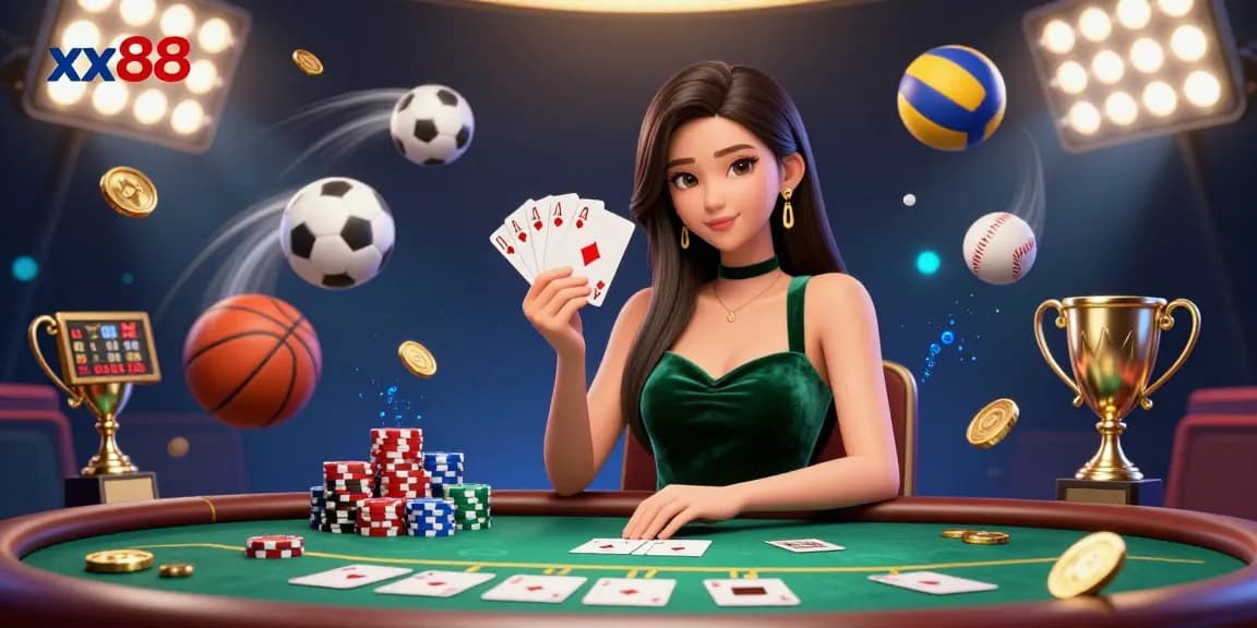 Experience the thrill of xx88 with a stunning casino illustration showcasing strategic poker play.