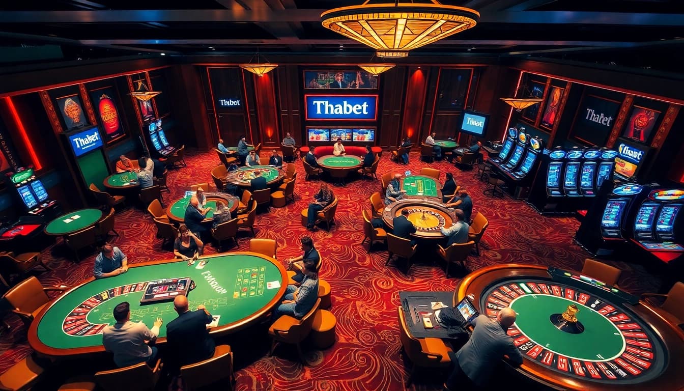 Players enjoy strategic poker and roulette at Thabet casino, immersed in excitement and luxury.