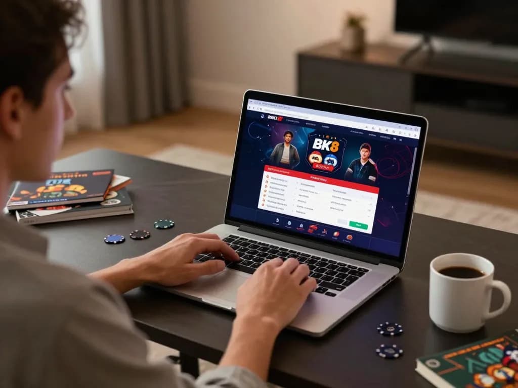 Player strategizing on BK8 online casino, displaying digital game interface and betting options.
