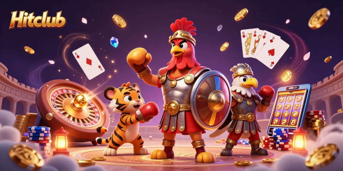 Experience Hitclub's thrilling gaming with vibrant 3D characters in a captivating casino scene.