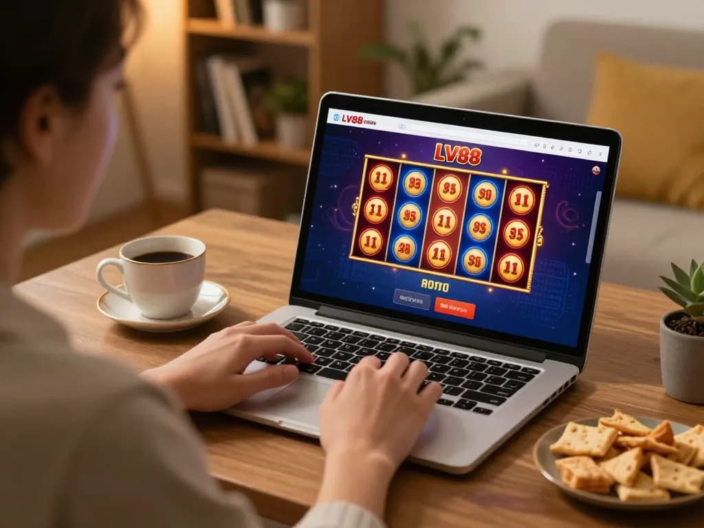 Player enjoying a thrilling moment on the LV88 online gaming platform, focused on catching big wins.