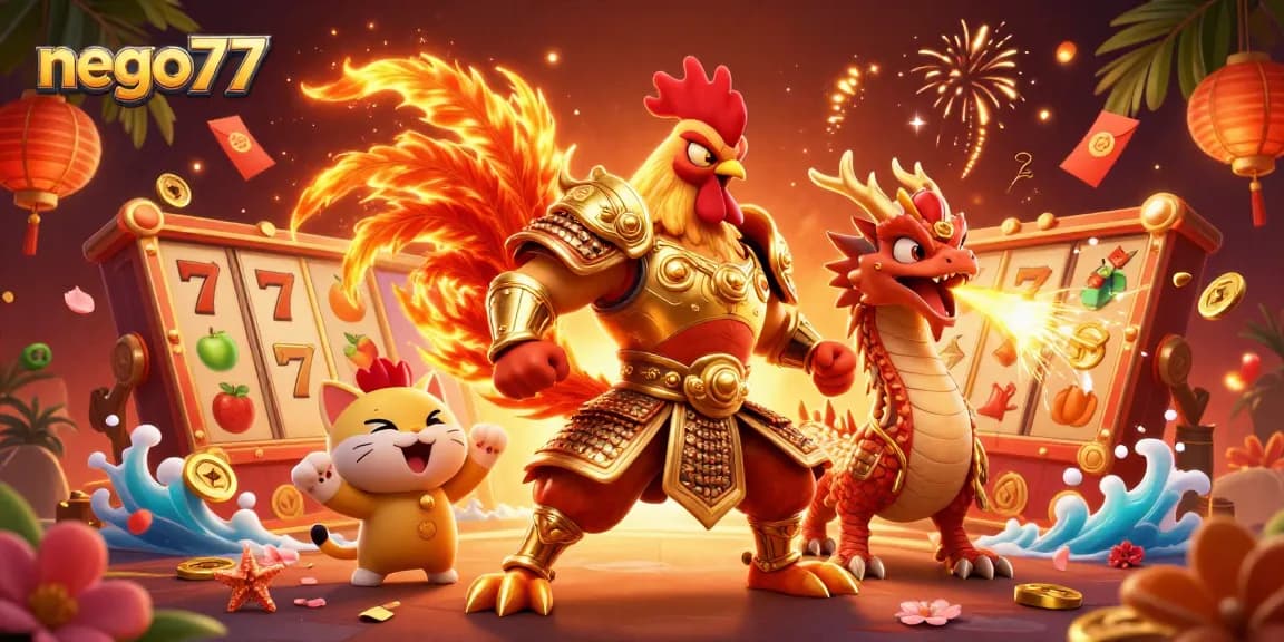 Experience the thrill of winning at nego77 with vibrant gaming elements and animated characters.