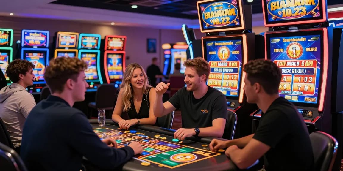 Exciting scene from https://palacetrust.org.uk/ featuring players engaging with bonus buy slot machines in a vibrant casino environment.