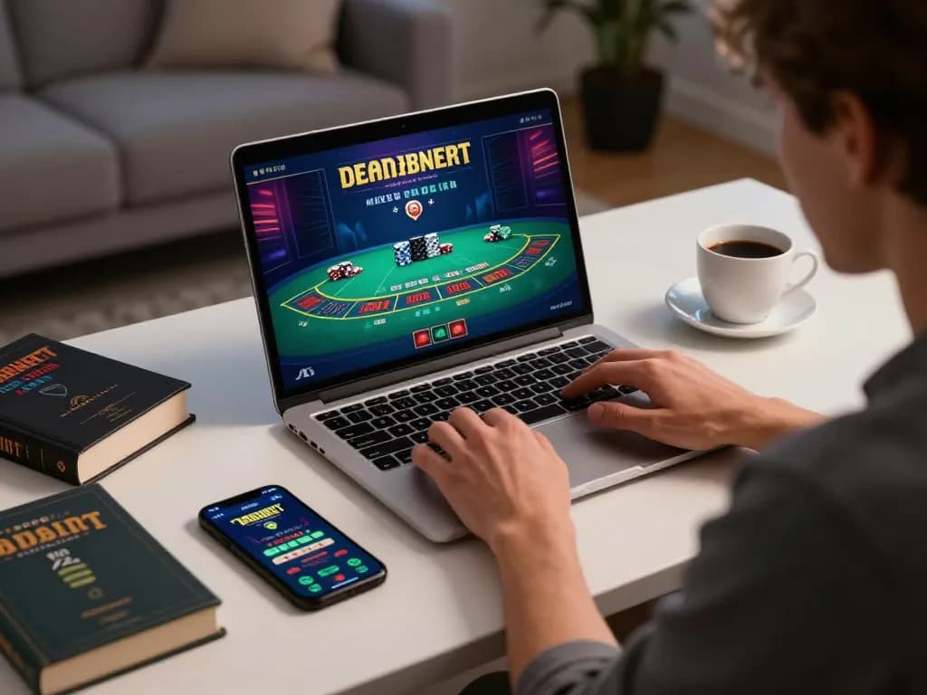 Engage in thrilling blackjack gameplay on gincal with a stylish home office setup.