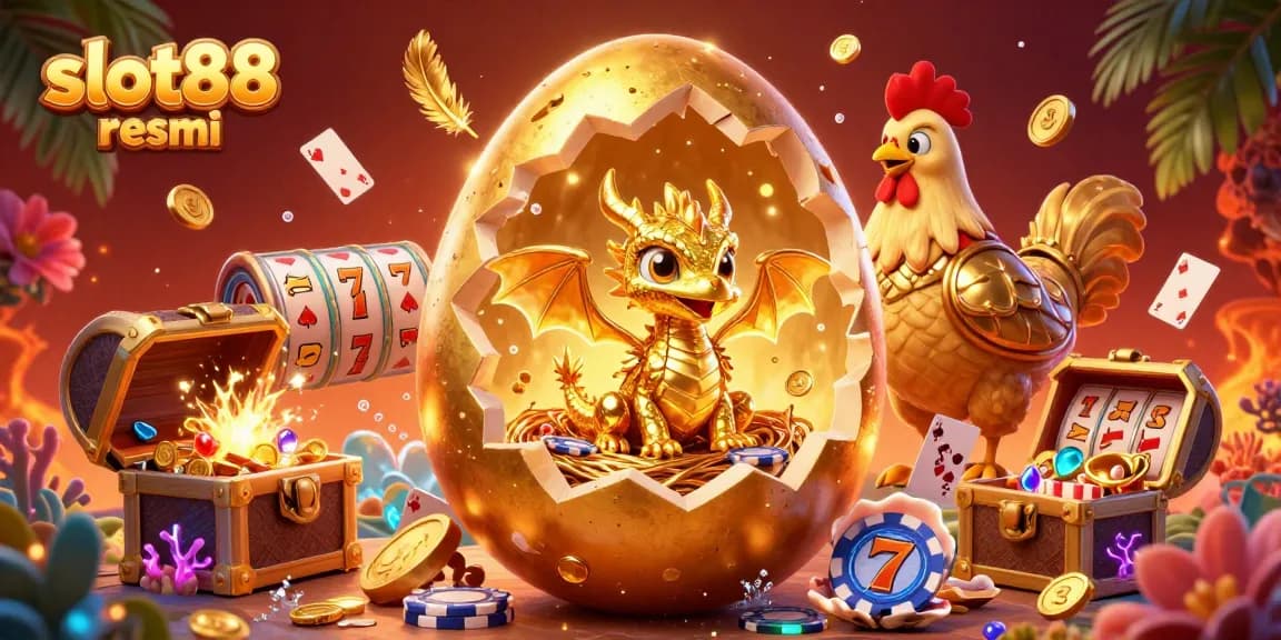 Experience thrilling wins with slot88 resmi featuring a golden dragon and slot elements in a vibrant casino scene.