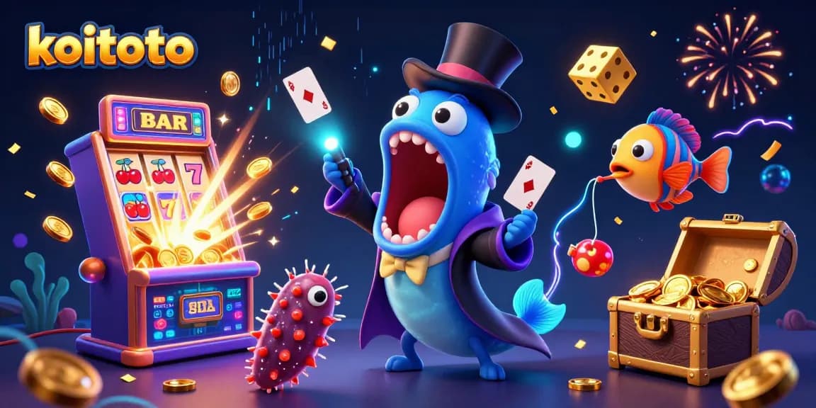 Koitoto memberikan pengalaman bermain slot dengan jackpot menarik dalam ilustrasi kasino yang penuh warna.