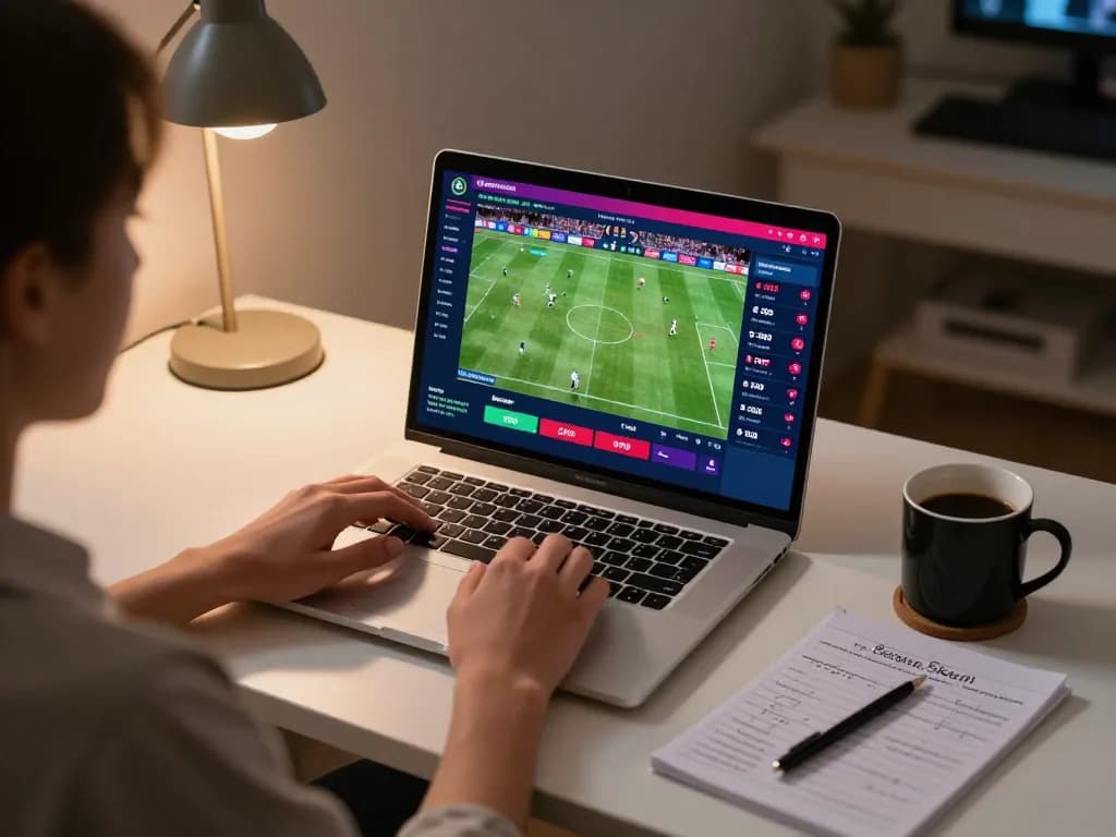 Tỷ lệ bóng đá kèo nhà cái displayed on a laptop during an engaging online sports betting session.
