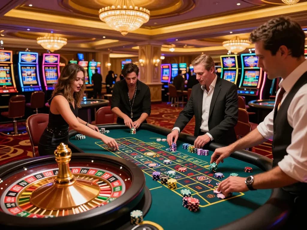 Engaged players placing bets at a roulette table in a luxurious casino setting with MM88 ambience