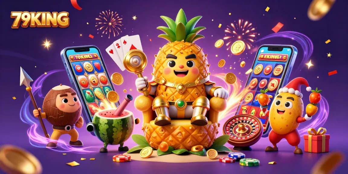 Engage in exciting gaming adventures at 79KING with a vibrant 3D casino illustration.