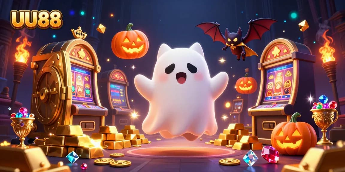 Experience thrilling gameplay with UU88 in a vibrant haunted casino illustration.