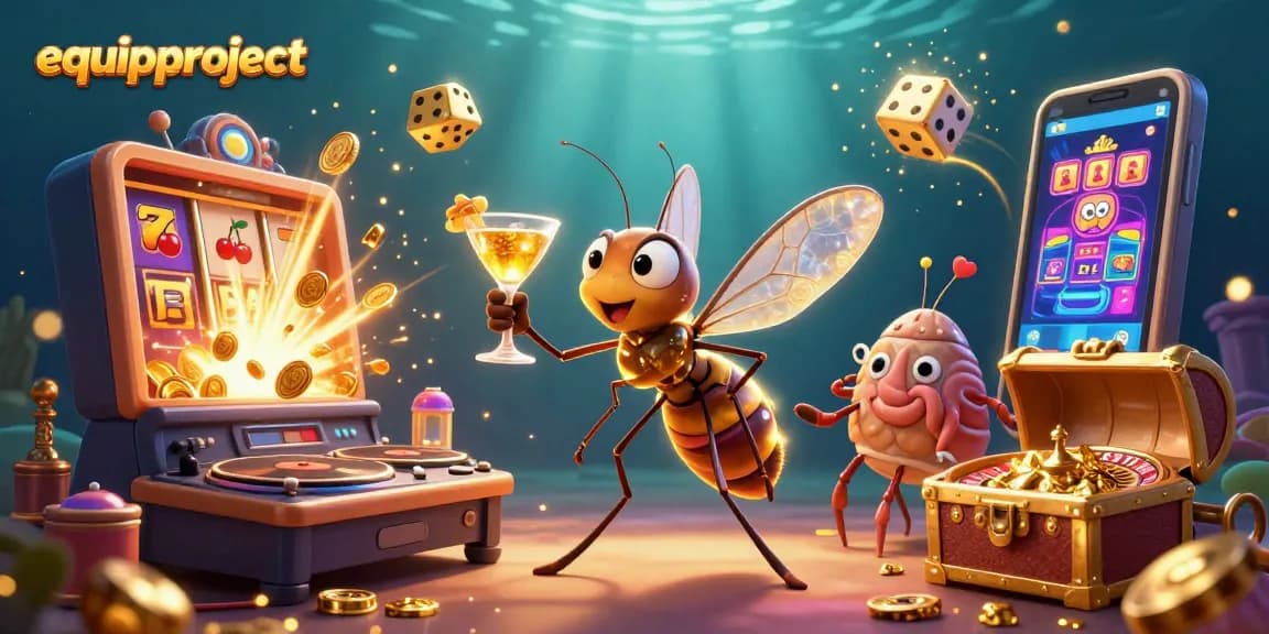 Experience excitement with equipproject as a frozen mosquito mascot, casino games, and vibrant elements come alive.