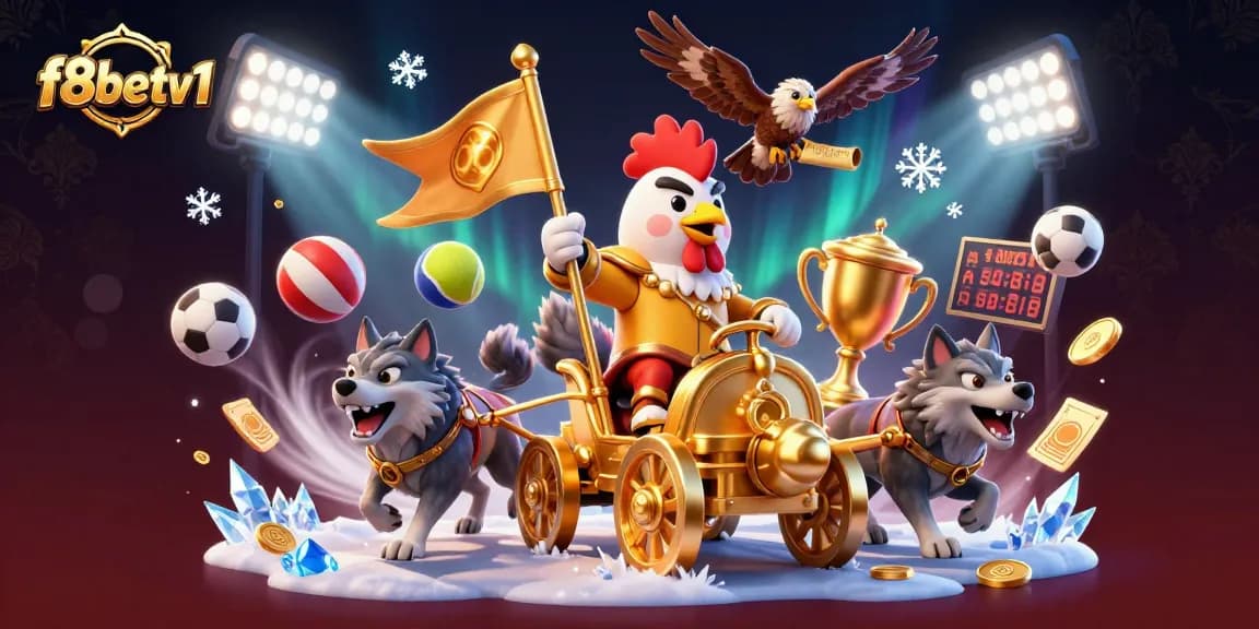 Experience thrilling action at f8betv1 with a dynamic digital illustration of a rooster warlord in a casino setting.