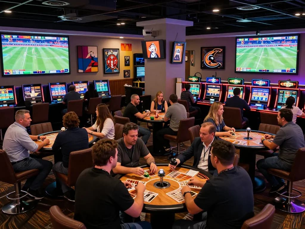 Exciting keo nha cai action in a modern sports betting lounge with live screens and enthusiastic fans.