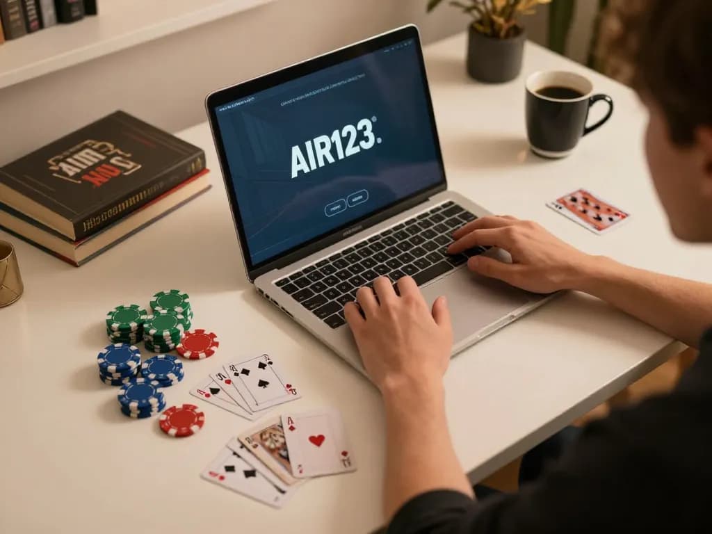 Permainan yang menarik di rumah di AIR123 dengan chip poker dan kartu terlihat, suasana yang nyaman.
