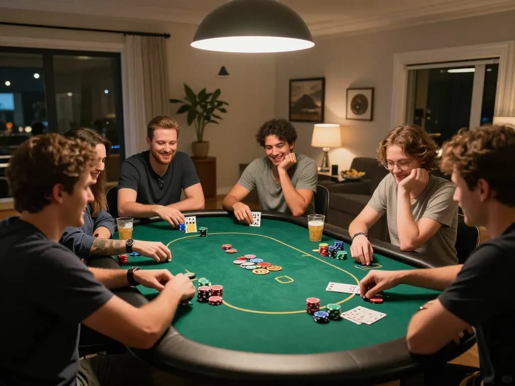 GO8 players enjoying a thrilling poker night with strategic gameplay and colorful chips