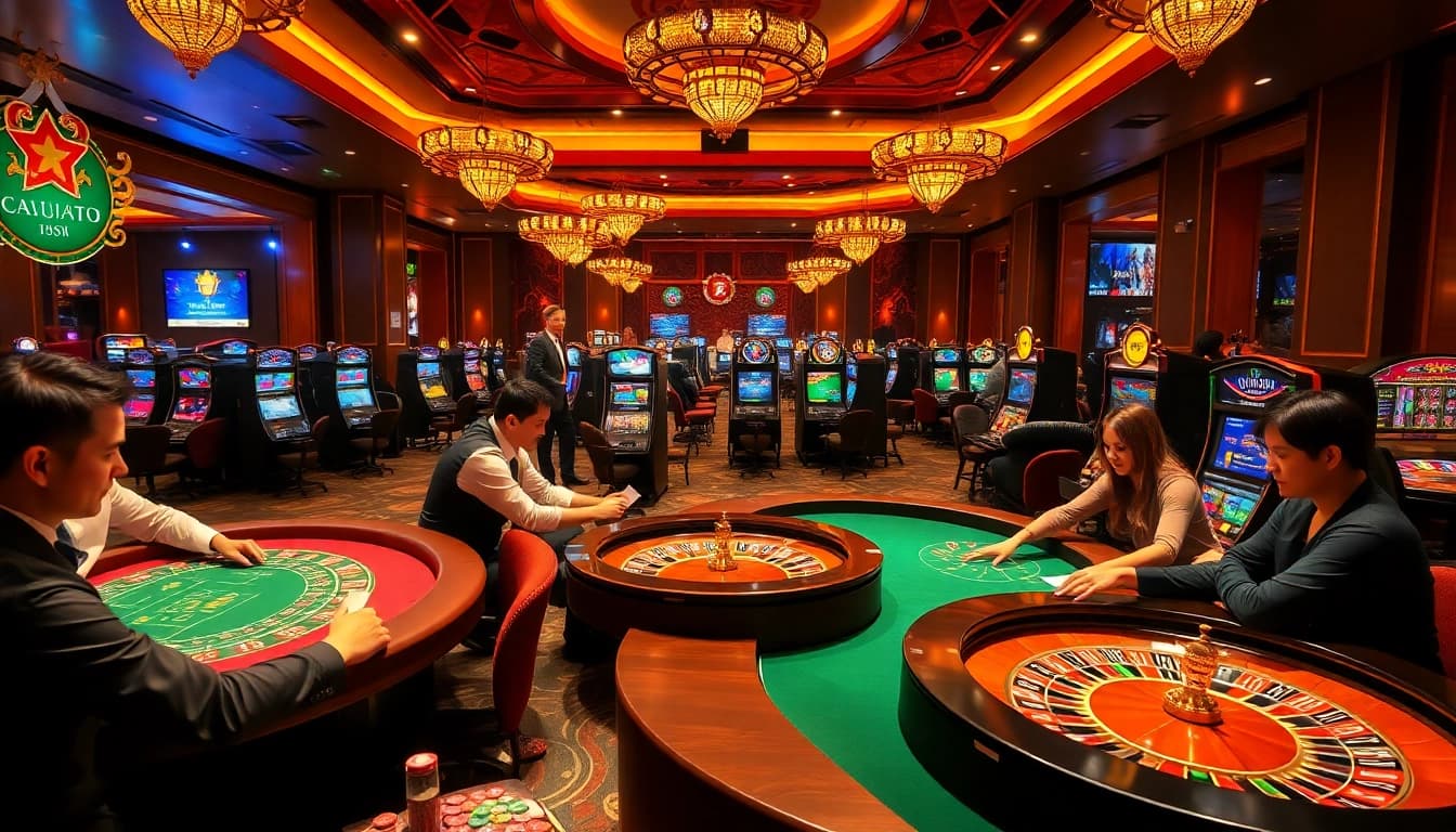Players enjoying an engaging casino experience, highlighting 33win68's diverse gambling options.