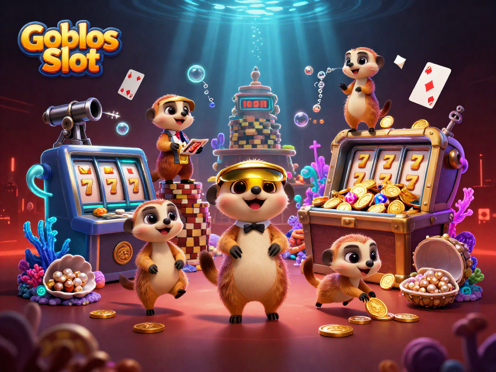 Experience Goblos Slot with meerkats in a vibrant 3D casino scene, showcasing competitive jackpots.