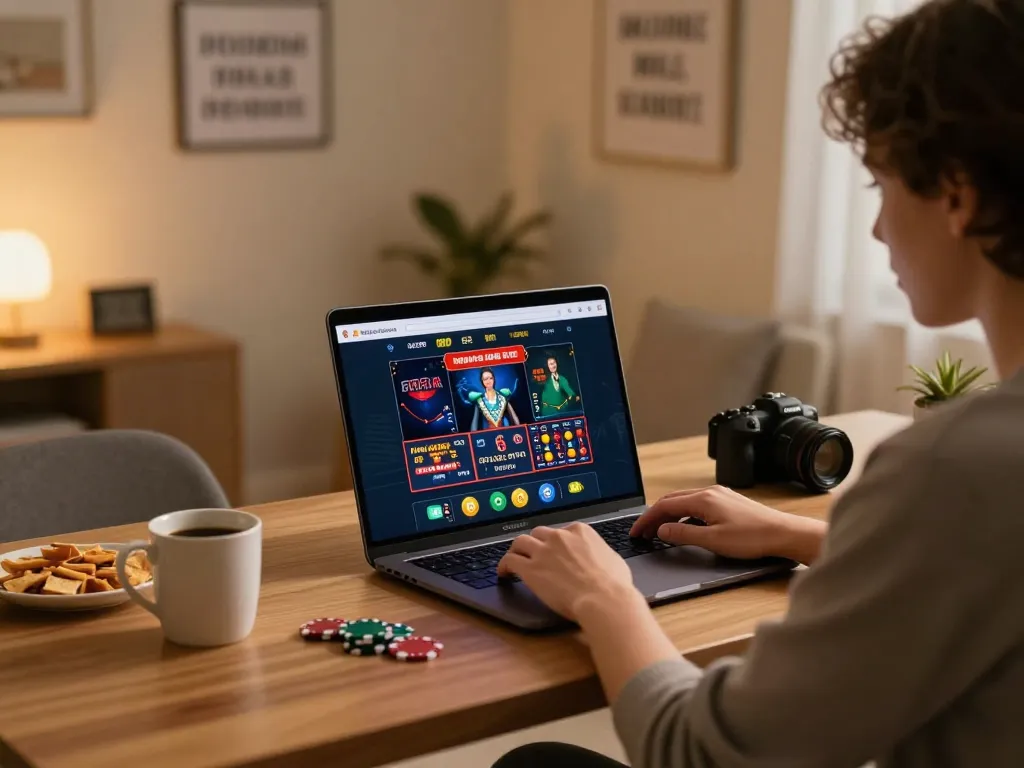 Player engaged in online gaming with youngsmarts app displayed on laptop, highlighting strategic betting decisions.