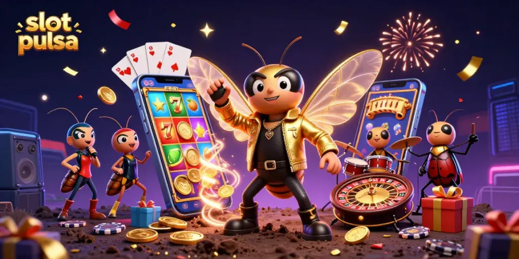 Engage with the vibrant world of slot pulsa featuring a dynamic rock star and slot elements