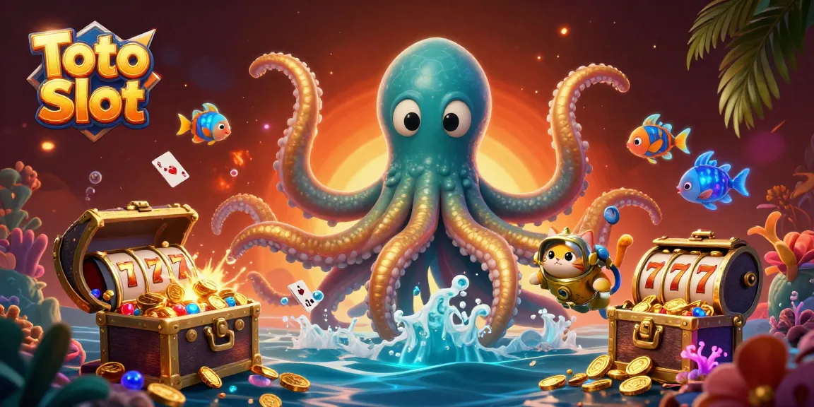 Experience exciting Toto Slot gameplay with a kraken, diving cat, and vibrant underwater elements.