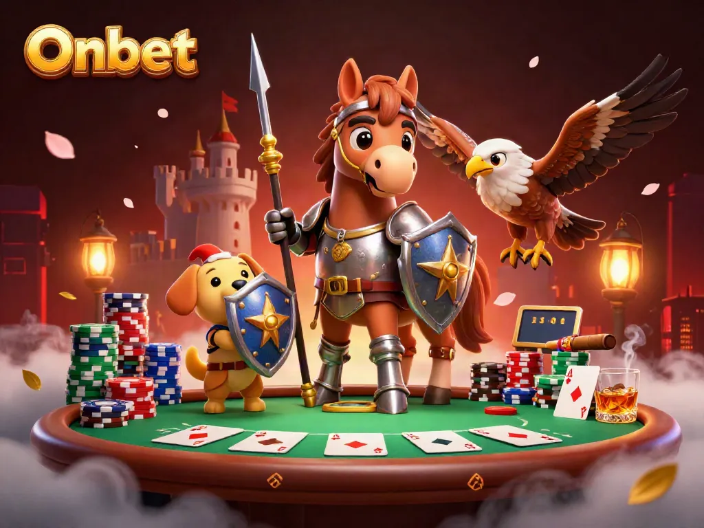 Join the action at Onbet with a knight, puppy, and falcon in a poker adventure.