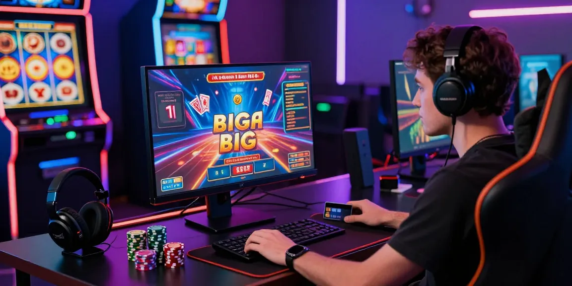 Engaging moment highlighting the best casinos for credit cards with vibrant online gaming setup featuring a player, credit card, and exciting visuals.