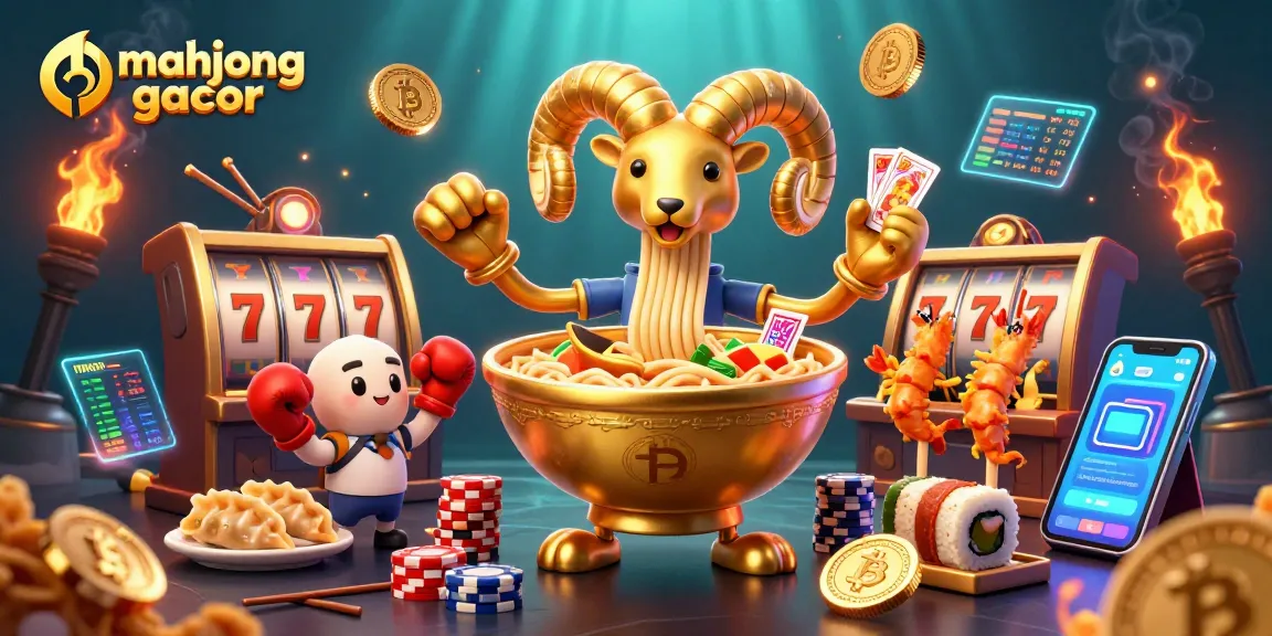 Experience mahjong gacor excitement with a vibrant 3D illustration featuring lively characters and casino elements.
