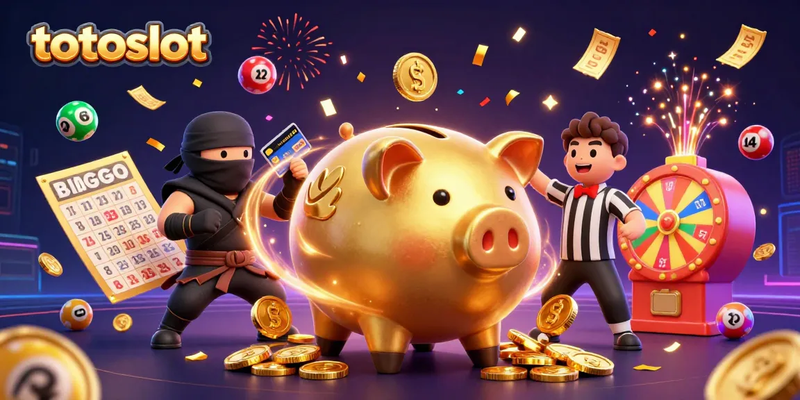 Totoslot thrilling scene where a golden piggy bank sumo wrestler shakes coins with dynamic lottery vibes.
