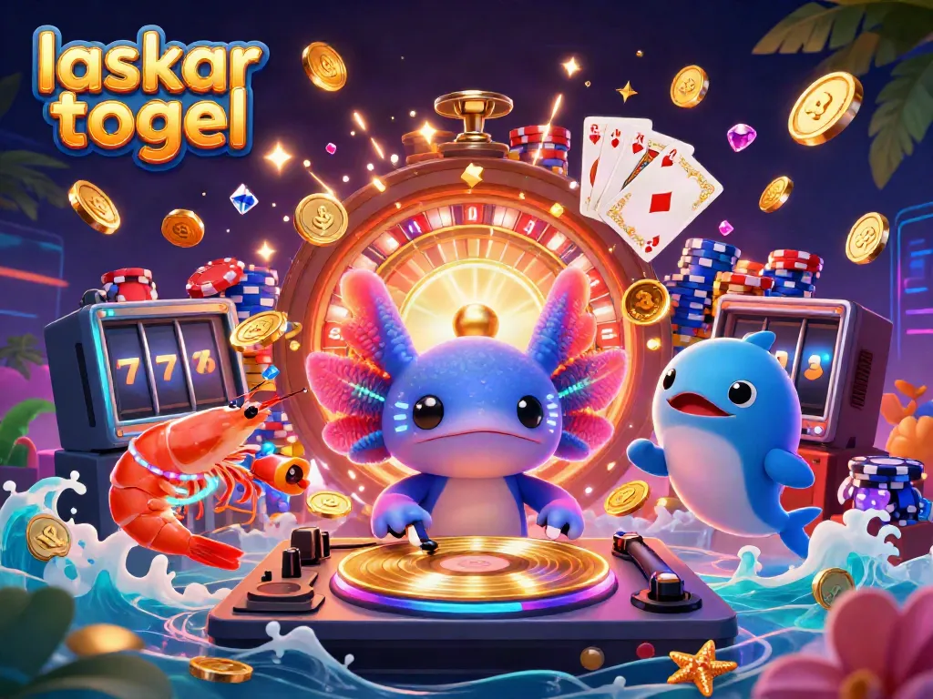 Experience the electrifying vibe of laskar togel with dynamic characters and casino elements in 3D art.