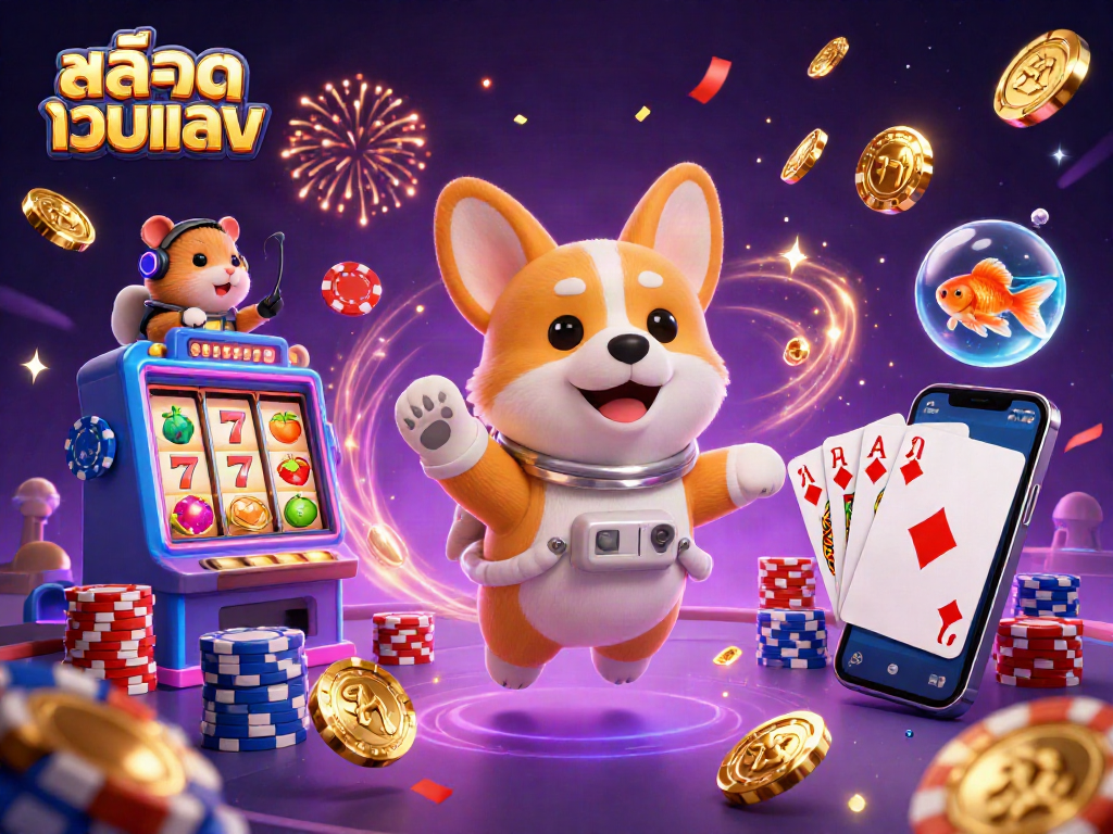 Experience thrilling gameplay with สล็อตเว็บตรง as cartoon characters celebrate in a vibrant casino.