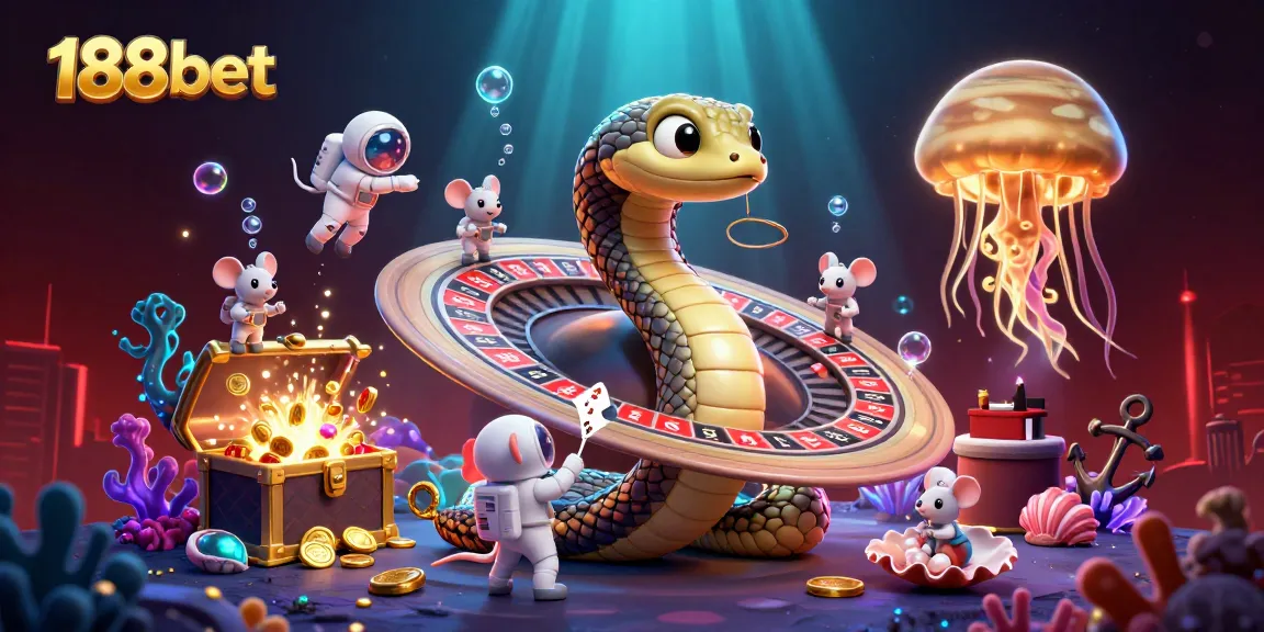 Experience the thrill of 188bet with a captivating cosmic casino illustration featuring exciting bets and dynamic characters.
