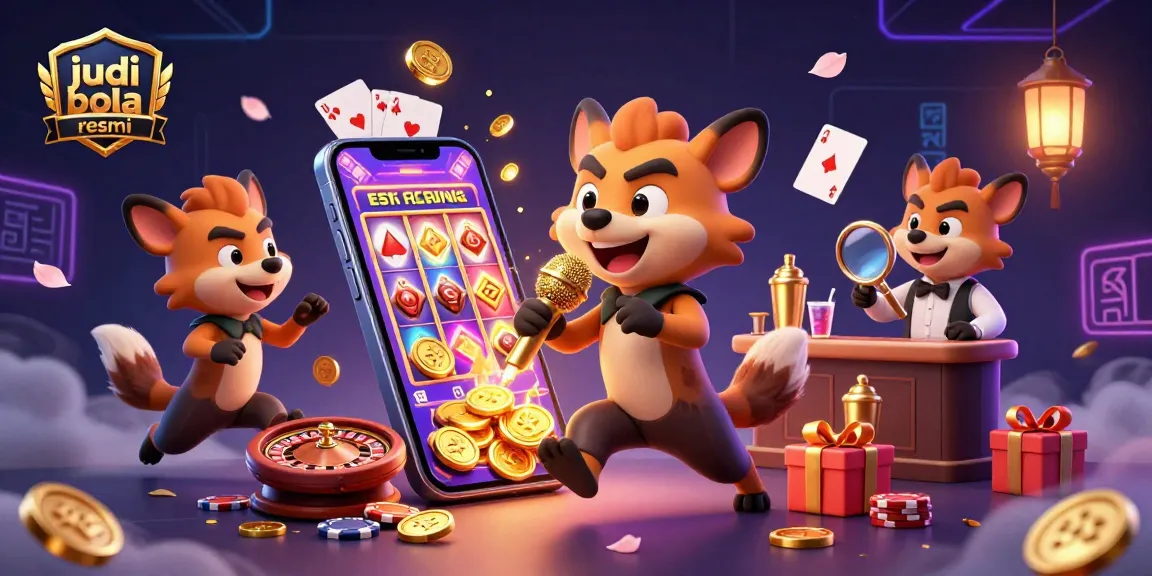 Experience the excitement of judi bola resmi through a vibrant casino illustration with dynamic characters and games.