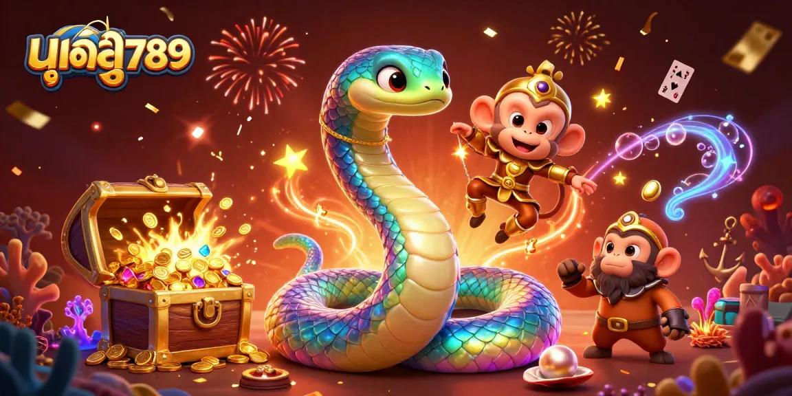 Engage with มูเตลู789 in this vibrant 3D illustration showcasing fortune and excitement with colorful characters and lively casino elements.
