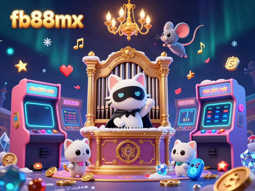 Engage in thrilling gameplay with fb88mx, showcasing a dynamic casino scene filled with colorful characters and arcade elements.